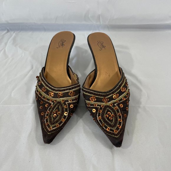Starlet Brown sequined Kitten Heel Mules 7 1/2 W - Picture 7 of 9